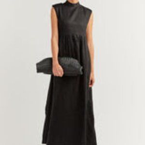 DORIT BLACK LINEN MIDI DRESS - 4 / BLACK